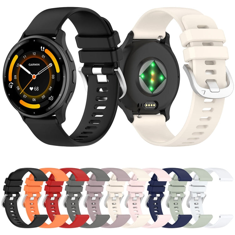 Red silicone watch band for Garmin Venu 3 with glossy silver buckle, showcasing its stylish design and comfortable fit.